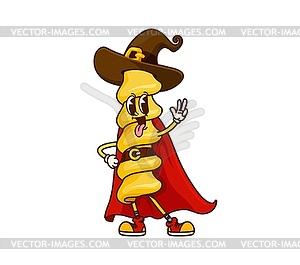 Cartoon groovy Halloween pasta wizard character - vector image