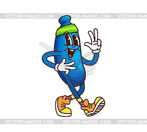 Cartoon groovy haskap berry character on fitness - vector image