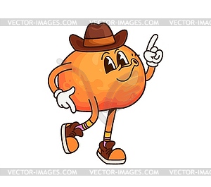 Cartoon groovy orange fruit cowboy ranger, sheriff - vector clipart