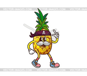 Cartoon groovy pineapple pirate and corsair fruit - vector image