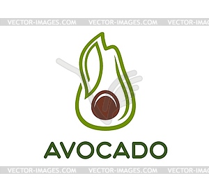 Avocado icon of green fruit or vegetable with leaf - vector clipart