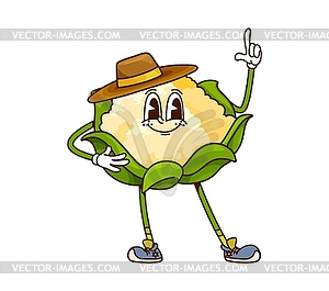Cartoon groovy cauliflower cabbage cowboy bandit - vector clipart
