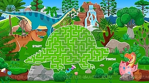 Kids labyrinth maze game with cartoon dinosaurs - vector image