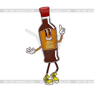 Cartoon groovy soy sauce character with funny face - vector clip art