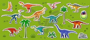 Prehistoric dinosaur and reptile stickers set - vector image