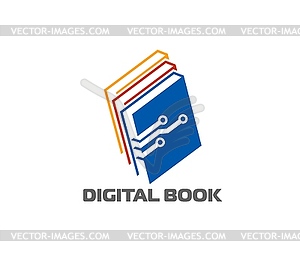 Digital book icon, emblem featuring book - vector image