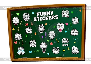 Cartoon funny face emotions stickers pack - vector image