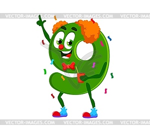 Cartoon math number digit nine character on party - vector clipart