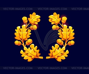 Oak wreath badge with golden branches and acorns - vector image