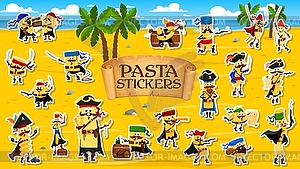 Cartoon pasta pirates corsair characters stickers - vector image