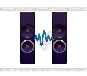 Cartoon musical font letter H as two speakers - vector clipart