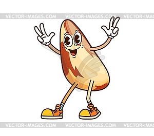 Cartoon groovy Brazilian nut retro character winks - vector image