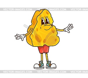 Cartoon groovy cheese character in red pants - vector clipart