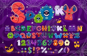 Cartoon monster characters font alphabet - color vector clipart