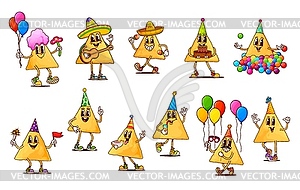 Groovy mexican nachos chips characters at party - vector image