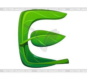 Plant green leaf font, tree typeset letter E - vector clipart