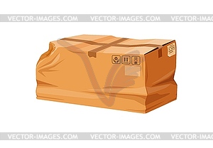Damaged crumpled cardboard box, delivery package - vector clipart