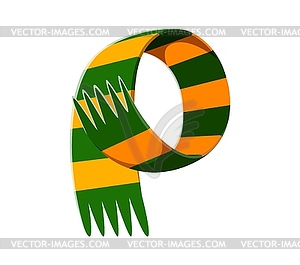Autumn clothing font type warm scarf letter P - vector image