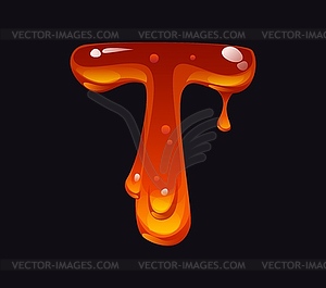 Flowing honey cartoon font type letter T - vector clipart