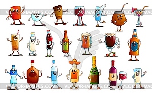 Cartoon drink and beverage groovy characters - color vector clipart