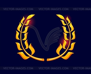 Golden laurel branches wreath, game asset badge - vector clip art