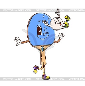 Table tennis sport club groovy cheerful character - vector clipart