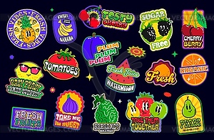 Тропические спелые фрукты y2k groovy patch stickers - цветной векторный клипарт