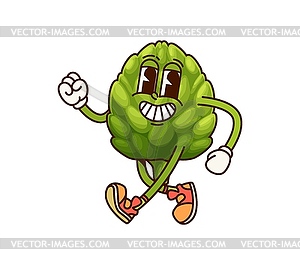 Cartoon groovy artichoke vegetable retro character - vector clipart