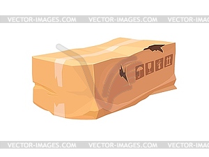 Damaged and broken delivery cardboard cartoon box - vector clip art