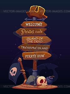 Pirate party sign board or corsair wooden signage - vector image