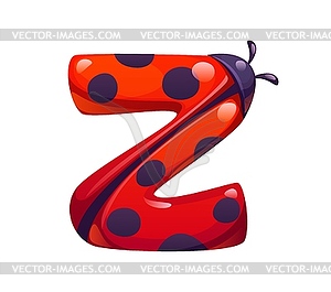 Ladybug insect cartoon font typeset letter Z - vector clip art
