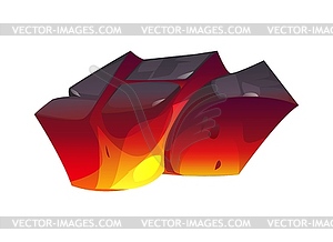 Burn ember charcoal, hot coal piece in fire flame - vector clipart