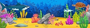 Underwater landscape, game background sea animals - vector clip art