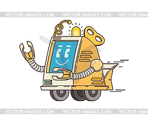 Cartoon funny groovy robot, retro droid on wheels - vector clipart