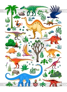 Cartoon prehistoric dinosaur animals and baby dino - vector clip art