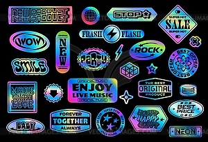 Iridescent gradient hologram y2k groovy stickers - vector clip art