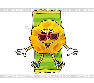 Cheese groovy cute character on vacation - vector clip art