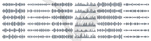 Podcast sound waves, audio spectrum waveforms - vector clipart