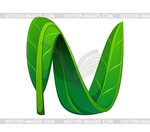 Nature green leaf font, spring typeset letter N - vector clipart