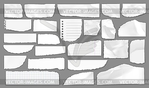 White torn paper rip pieces realistic set - royalty-free vector clipart