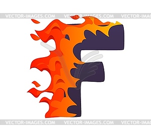 Vehicle racing competition font flaming letter F - vector image