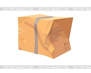 Damaged and crumpled package cardboard cartoon box - vector image