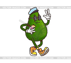 Avocado groovy happy character with cocktail - vector clipart / vector image