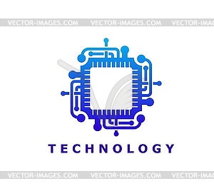 Computer chip, artificial intelligence tech icon - vector image