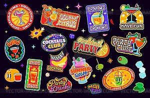 Cocktail drinks glasses y2k groovy stickers - vector image