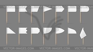 Toothpick flags mockup, white banners set - vector image