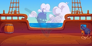 Pirate ship wood deck game background with cannon - royalty-free vector clipart