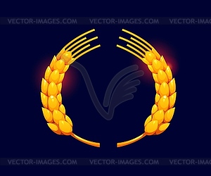 Golden wheat wreath badge, game asset gold frame - vector clipart