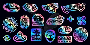 Iridescent holographic y2k stickers, retro labels - vector clipart / vector image