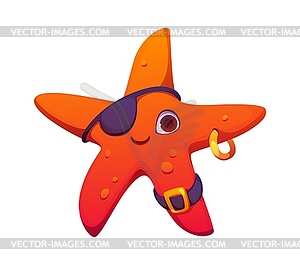 Cartoon starfish animal pirate corsair character - vector clip art